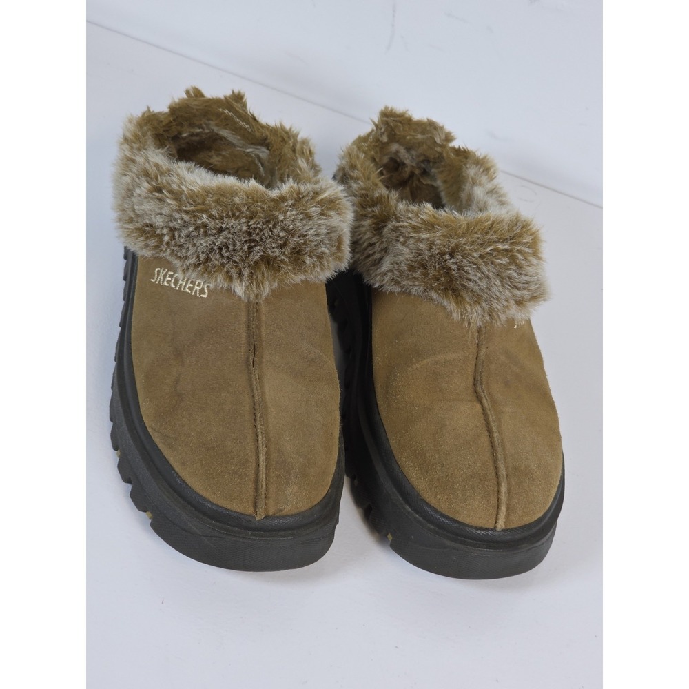 Skechers Womens 8 Shindigs Fortress Suede Fur Clog Slipper Gorpcore Brown Cozy - Picture 2 of 10